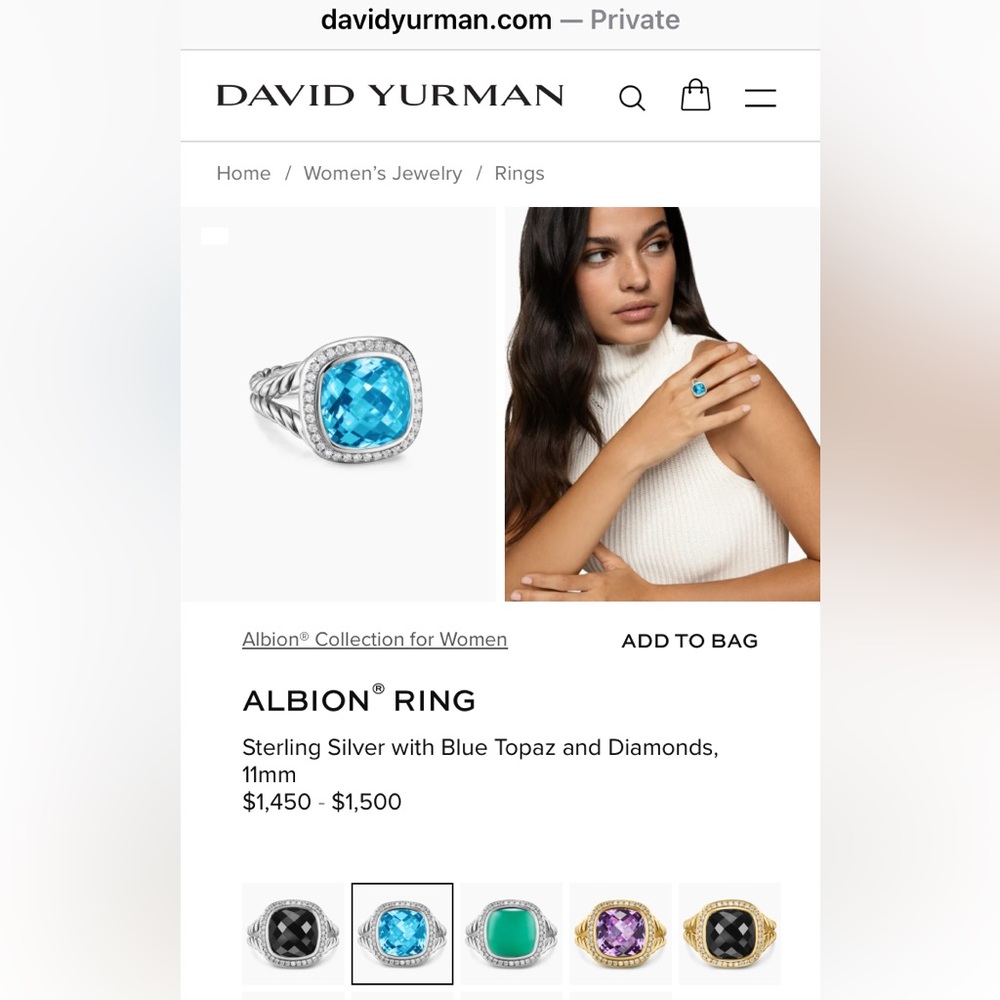 David Yurman Smoky Quartz Albion Ring Diamonds Silver 18K Yellow Gold 11MM sz 6 - Picture 8 of 9